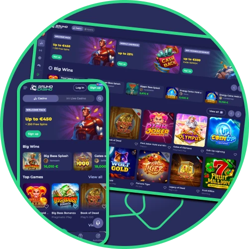 De online casino-applicatie van Bruno Casino is aangepast voor verschillende apparaten.