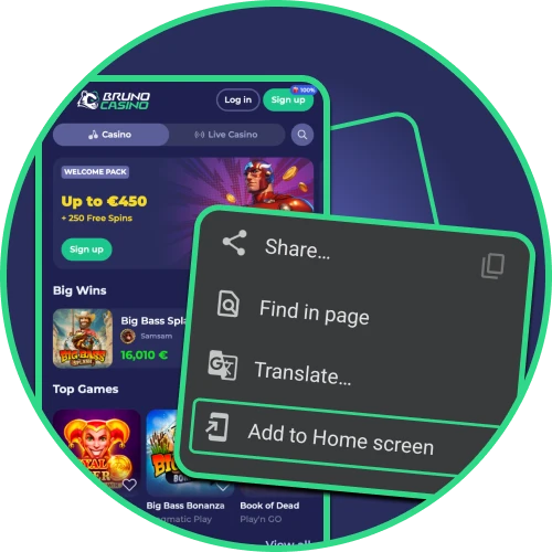 Het installeren van de online casino-applicatie van Bruno Casino verloopt in een paar eenvoudige stappen.