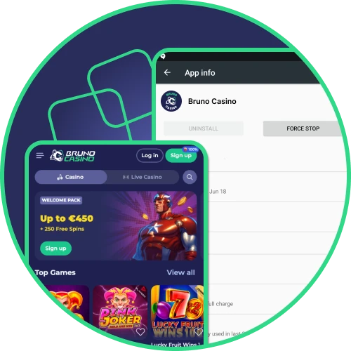 De online casino-app Bruno Casino neemt weinig ruimte in beslag op uw telefoon.