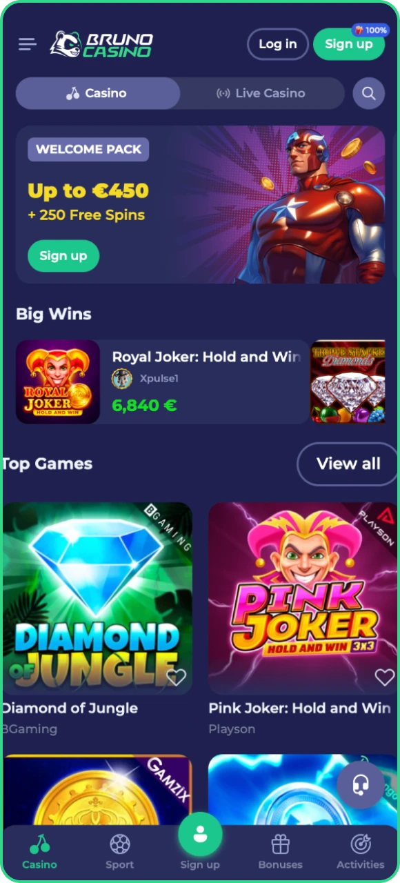 De online casino-app van Bruno Casino is handig en eenvoudig te navigeren.