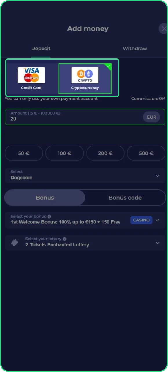 Kies de stortingsmethode die het beste bij u past bij Bruno Casino online casino.