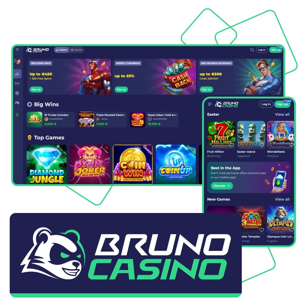 Bezoek het online casino Bruno Casino, speel en neem uw winst op.