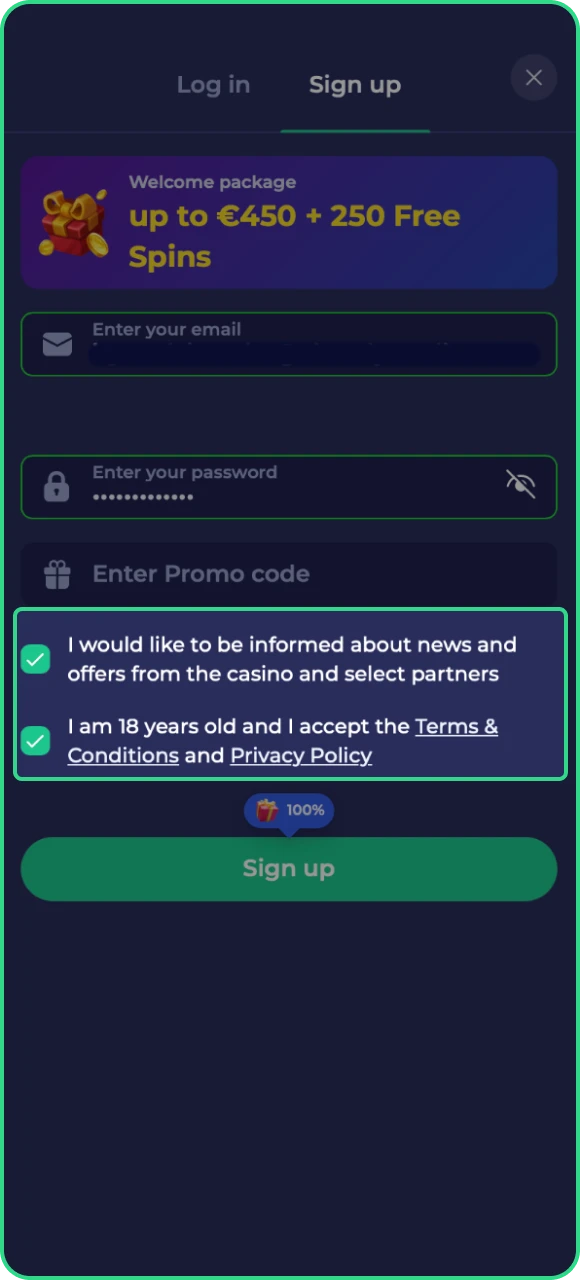Bevestig dat u ouder bent dan 18 jaar om door te kunnen gaan met het registratieproces bij Bruno Casino online casino.
